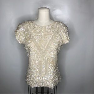 Vintage Pearls Beaded Ivory Cream Stinay Top